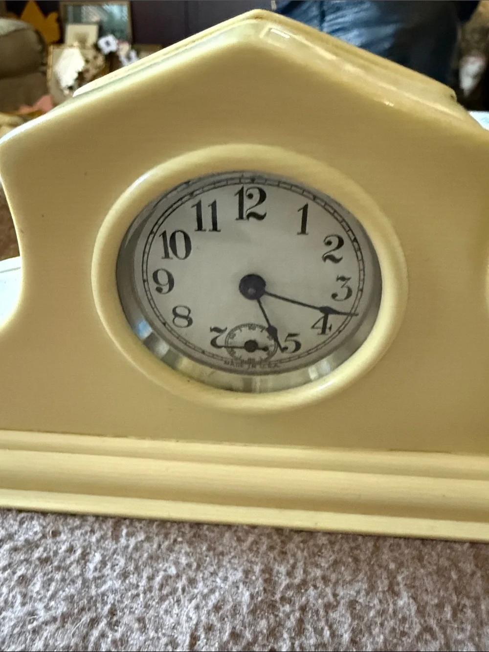 Vintage Ivory Celluloid Cream Mantel Clock Wall Shelf